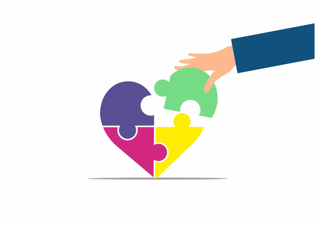 Heart as a piece of the puzzle, represents the importance of emotion and love which is an important part of psychotherapy.